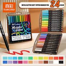 72色闪光笔尖马克笔，小巧黑色盒装闪光马克笔，学生绘画闪光笔，艺术绘画和涂鸦笔，适用于绘画、日记、贺卡制作等。