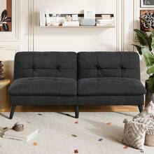 Futon Sofa Bed Velvet Futon Couch With Adjustable Backrest, Small Convertible Folding Sleeper Sofa Bed, Modern Loveseat For Living Room, Bedroom And Small Space, Black - 黑色 - 查看 3