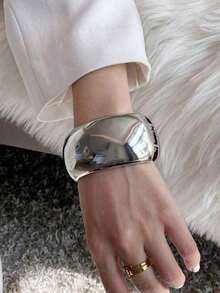 1pc Minimalist Smooth Finish Bangle Bracelet, Fashionable European & American Style - Vàng vàng - Xem 5