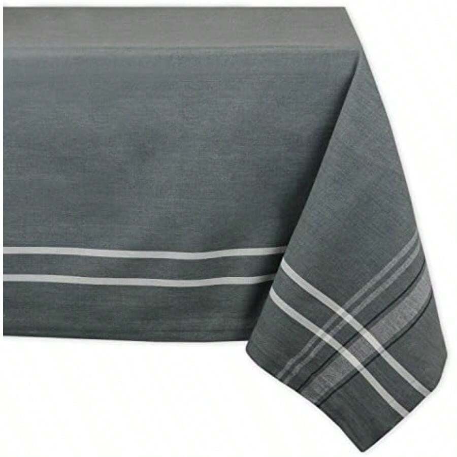 DII 70" Round Cotton Tablecloth, Grey & White Check - Perfect for Fall, Thanksgiving, Farmhouse Décor, Dinner Parties, Christmas, Picnics & Potlucks or Everyday Use(304.8 x 152.4 cm (Rectangular)) - Multicolor - Ver 1