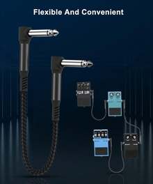 Elebase Guitarra Parche Cables 3-Paquete, 15 Efectos Pedal Junta 1/4 Pulgada Ángulo recto Trenzado Audio Cordón Blindado  Cobre Hombre Conector para Amp/Amplifier Mixer - Rojo - Ver 4