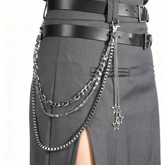 Catena per vita multistrato con pendente a stella d'argento, stile punk da strada, catena per pantaloni/gonna, accessorio decorativo unisex, catena multistrato alla moda per fianchi, adatta per abbinare a jeans, gonne, pantaloni cargo, abbigliamento casual, accessorio stile hip-hop rock