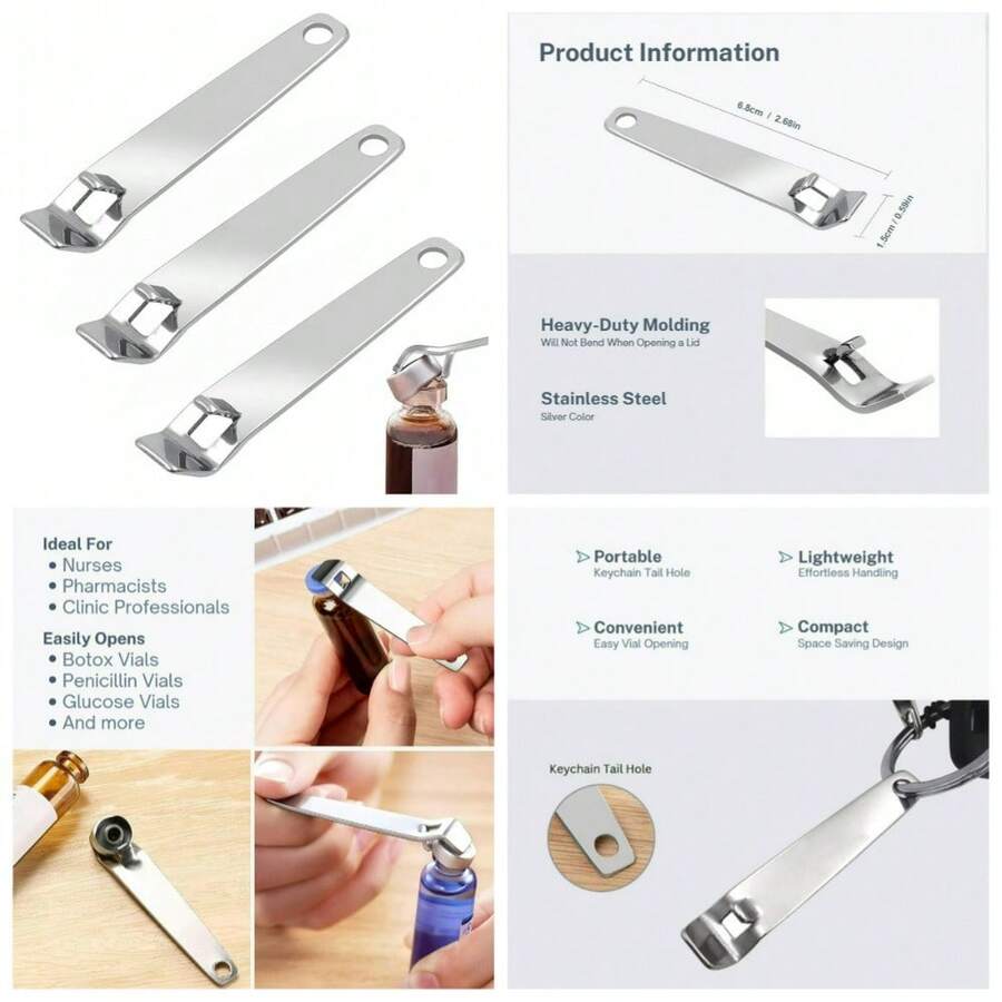 3 Pack Mini Vial Opener, Stainless Steel Bottle Decapper Tool For , Oral Medicines & Beverages, Compact Bottle Opener For Nurses, Pharmacies And Home Use - 1 - Xem 1