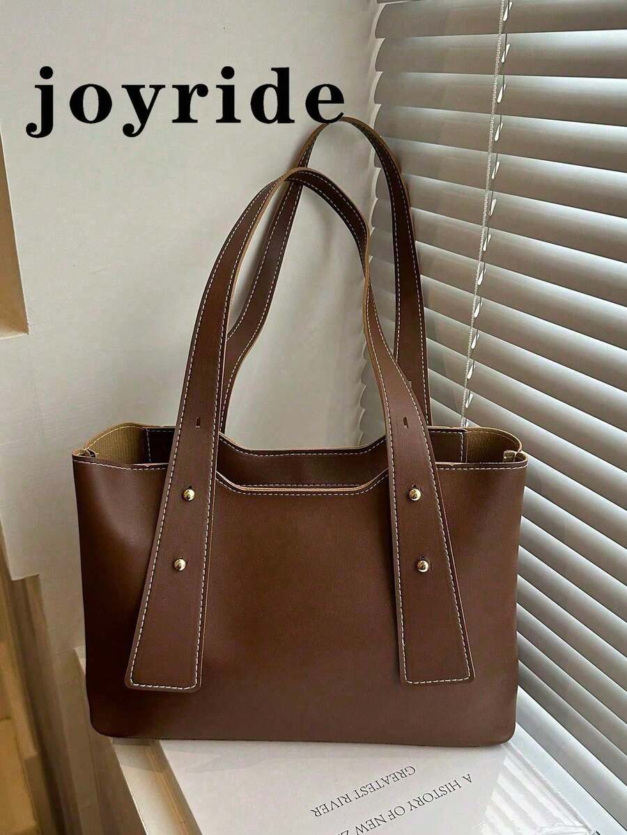 Túi đeo vai thời trang độc đáo có chi tiết khâu, túi tote dung tích lớn cho phụ nữ, thích hợp để đi làm, đi nghỉ và đi chơi - Cà phê nâu - Xem 1