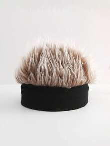 1个男女通用尖刺/纹理合成假发帽 - 耐热针织设计，逼真面部毛发，中性服装配饰，适用于主题活动、日常穿着和对温度敏感的造型（免维护） - 舒适的针织冬季帽，配有可拆卸合成毛发，用途广泛，适合所有浅米色调、嘻哈和哥特风格，男女皆宜，舒适耐用 - 彩色 - 查看 5