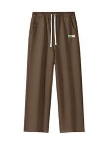 Men's Drawstring Waist Pockets Outdoor Casual Straight Leg Knit Pants - Coffee Brown - View 2