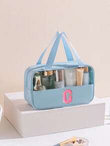 1pc Multi-Functional PVC Toiletry Bag, Transparent PVC Cosmetic Bag, Large Capacity Makeup Bag, DIY Letter Design Makeup Bag, Waterproof Travel Organizer Bag, Minimalist Letter Patch Travel Cosmetic Bag, Suitable For Cosmetics, Perfume, Beach, School, Bathroom, Festivals, Mother's Day, Christmas, Great Gift For Mom, Family, Friends - Multicolor - View 14