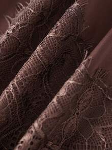 Women's Lace Trim Shorts Casual Loose Fit Stylish Solid Color Mid Rise Shorts For Spring/Summer - Brown - View 6