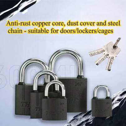 （重型金属挂锁，配4把钥匙）室内/室外防风雨安全锁 | 防锈黄铜锁芯、防尘罩和钢链 - 适用于大门/棚屋/橱柜/笼子（单把锁套装），完美的圣诞节和新年礼物