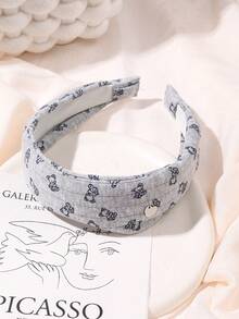 1pc Minimalist Cute Bear Print Fabric Headband, Versatile Daily Wear High Crown Hair Hoop, Washing Face & Hair Accessory - Multicolor - View 17