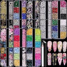 8 Boxes Nail Charms And Gems For Manicure, Flat Pearls Nail Flowers Nail Rhinestones And Charms For Nail Art, Colorful Pearl Nail Charm Nail Bows Multi Shapes Flatback Nail Design Kit Nail Accessories - Nhiều màu - Xem 1