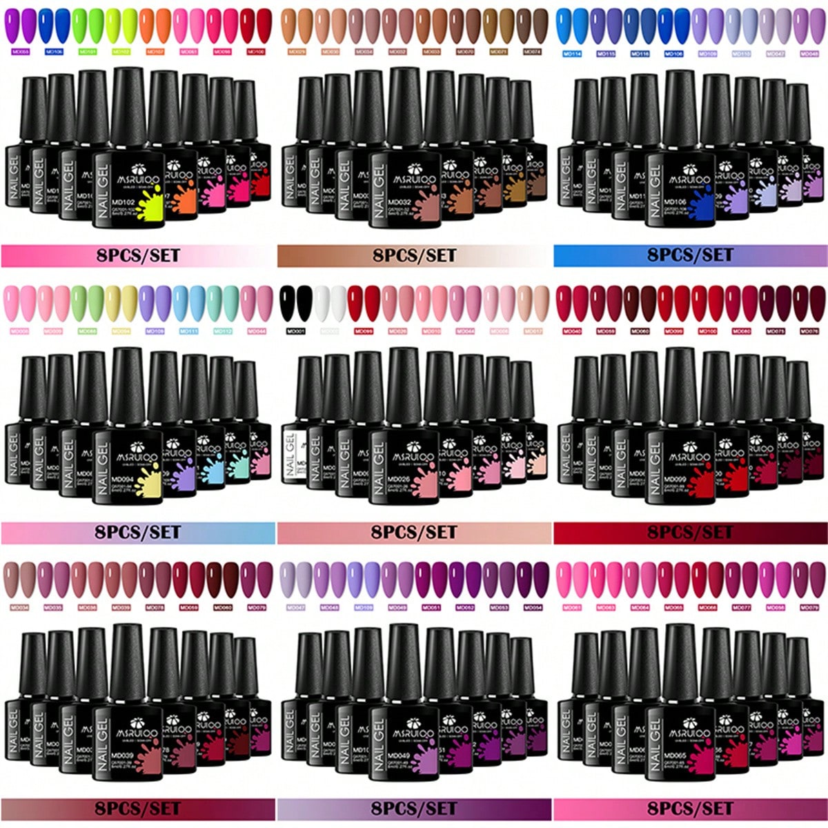 Juego de 8 piezas de esmalte de gel para uñas de 8ml, de larga duración, sin plomo, semipermanente, con removido por remojo, barniz de gel UV para v