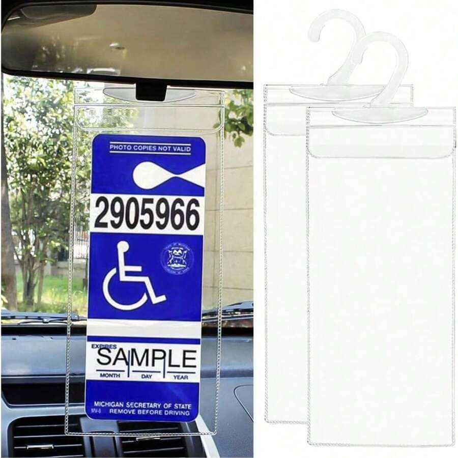 1/2pcs Disabled Slogan Sign PVC Hook Bag, Parking Sign Bag, Disability Card Card Car Hanging Bag Keep You Handicap Parking Placard For Women Storage Organizer Travel Essentials Back To School Dormitory Storage Fall Decor