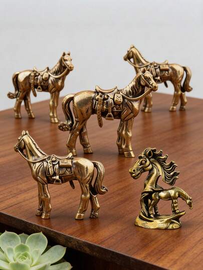 迷你黄铜马雕像，中国新年马匹装饰，适用于家居、办公室、花园、花盆填充物、马匹桌面摆件，铜工艺品