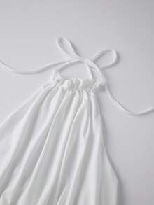 Womens Mini Tank Dress Summer Sleeveless Halter Neck Ruffle Hem Dress Short Belted Dress - White - View 3