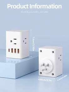 7合1旅行适配器，配备3个交流电源插座、3个USB接口和1个Type-C快充接口，国际通用电源适配器，包含欧标/英标/美标/澳标插头，适用于家庭、办公室、旅行和学习等多种场合。 - 美規B型插(110-127V) - 查看 9