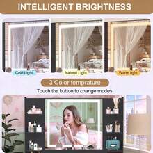 Dressing Table Makeup Vanity Black With Mirror LED Lights 7 Drawers & Shelves - 黑色 - 查看 10