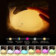 Luz Nocturna, Luces de Ballena,Lámpara de Silicona para la Decoración de la Habitación del Bebé, Recargable, con 7 Tipos de Color de Luz(Whale) - Multicolor - Ver 4