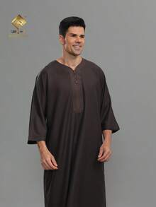 AL HARAMAIN Jubah Sholat Pria AL HARAMAI yang Sederhana dan Modis, Jubah Panjang Pria yang Elegan - Jubah Sholat Lengan Tiga Perempat yang Lembut, Dapat Dicuci dengan Mesin, Cocok untuk Dipakai Sepanjang Tahun, Cocok untuk Ramadan dan Acara Formal | Desain Leher Bulat | Kain Halus | - Coklat - View 7
