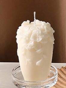 优雅花卉浮雕香氛蜡烛 - 柔和白色3D雕刻设计，奢华质感，舒缓层次香氛，精致家居装饰，桌面摆件，高端礼品 - 白色 - 查看 14