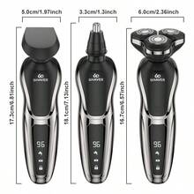 Afeitadora eléctrica 3 en 1 para hombres, recargable por USB, inalámbrica, con recortadora de vello nasal, cuchillas flotantes 3D, pantalla digital, capacidad de batería de 600mAh - Negro - Ver 4