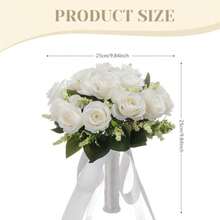 zxr Ramos de boda para la novia flores de rosa artificial ramo de novia con cinta de seda ramos de novia de dama de honor para la fiesta para la fiesta de boda Día de San Valentín decoración del hogar125 - Blanca - Ver 3