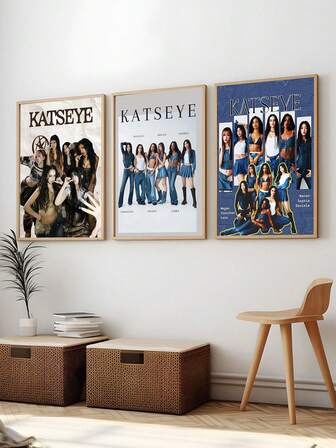 1 st KATSEYE-affisch, K-pop-väggkonst, K-pop-estetiskt tryck, svartvit musikaffisch, dansgruppdekor, kanvasposters, väggkonst, heminredning, orammade