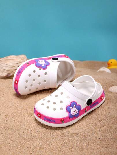 1 Pair Kids Soft EVA Breathable Non-Slip Wear-Resistant Beach Sandals, Cartoon Animal Round Toe Design, Cute Rabbit For Girls, Floral For Boys, Summer