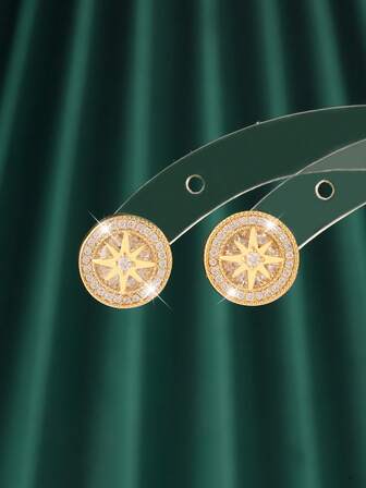 1 Pair Luxury Octagonal Zirconia Stud Earrings, Elegant Quality Suitable For Daily Commute And Holiday Gifts