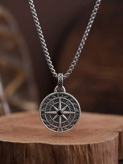 1pc Men's Hiphop Pendant Necklace, European & American Style Compass Pointer Necklace For Men, Suitable For Autumn/Winter Sweaters