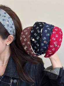 1pc Minimalist Cute Bear Print Fabric Headband, Versatile Daily Wear High Crown Hair Hoop, Washing Face & Hair Accessory - Multicolor - View 3