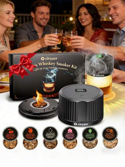 Electric Whiskey Smoker Kit 2025 Upgraded, Rechargeable Cocktail Smoker Kit With 4 Light Modes &6 Wood Chips,Old Fashioned Whiskey Accessories,Bourbon Gifts ForMen, Dad, Husband, No Butane