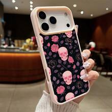 High-Quality Macaron Acrylic Magnetic Phone Case,Gothic Rose Skull Art Case Magnetic Charging Phonecase Handy Case, Handy Cover For  11 12 13 14 15 16 17 17 Air 17 Pro 17 Pro Max Shock Resistant Protective Case - Negro - Ver 6