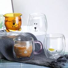 1个动物造型双层玻璃杯，可爱小熊造型咖啡杯，高品质耐热保温玻璃杯，适用于咖啡、牛奶、茶、拿铁、卡布奇诺，是送给男朋友、女朋友、情人节的理想礼物 - 彩色 - 查看 8