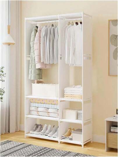 Armario Independiente, Organizador de Metal para Ropa, Perchero con Barra para Guardar Ropa,Zapatos, Armario Tela de Servicio Pesado para Dormitorio y Estudio,Portátil Colgar Ropa