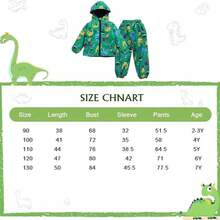 两件套男童恐龙印花连帽外套套装，休闲拉链连帽衫和裤子套装，户外男童服装，适合户外活动穿着