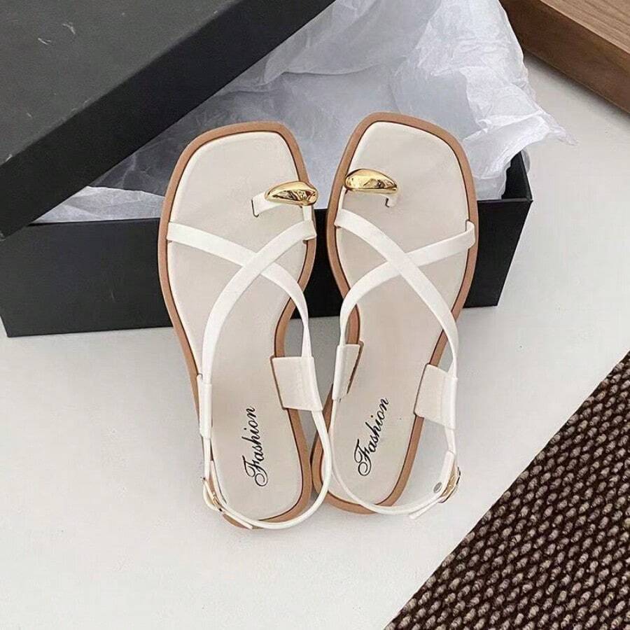 Sandalias de playa cómodas y ligeras con diseño romano casual para mujer - Blanco - Ver 1