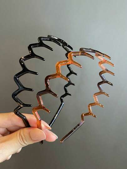 2pcs Women's Glossy Solid Color Toothed Black & Amber Minimalist Headbands, Fashion Versatile High-End Solid Color Hair Accessories Suitable For Daily Outing, Casual, Party, Commute, Vacation, Washing Face, Makeup, Outfit Matching Head Accessories