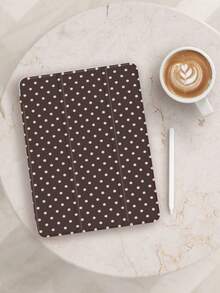 1pc Minimalist Brown Polka Dot Print Tablet Protective Case, Compatible With Apple IPad 10.2" / IPad Pro 11" 2020/2021, IPad (A16) 11" 11th Gen 2025, IPad 9th/10th Gen, Apple Air 4th 10.9", Galaxy Tab S6 Li4wei/, Anti-Drop, With Pencil Slot, Sleep/Wake Support, Romantic Gift For Friends And Family - 黑色 - 查看 3