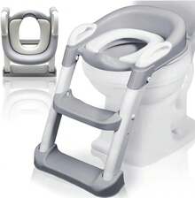 Asiento de Entrenamiento para Niños con Escalera Plegable - Taburete Infantil para Taza de Baño, Cojín de PVC, Asiento Tapizado de Entrenamiento Baño Niño, Escalera Antideslizante, Ergonómico (Gris) - Rosa, PVC - Ver 4