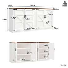 White Seitenschrank In Landhausstil Mit Vier Türen, Masse 160x40x85 Cm, 2 Höhenverstellbare Regale - Ideal As Aufbewahrungsschrank, Küchenschrank Or Anrichte - White + MDF + Metal - View 11
