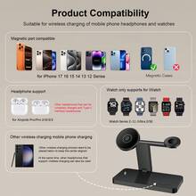 Foldable 4-In-1 Magnetic Wireless Charging Station, Compatible With IPhone 17/Air/16/15/14/13/12 Pro Max/Plus, Compatible With Galaxy Ultra/11/10/9/8/7/6/5/SE/4/3/2, Compatible With Apple Watch Pro/Pro 2/4/3/2 - Multicolor - View 2