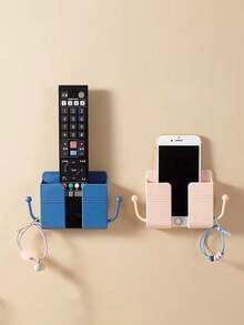 3pcs Wall Mounted Phone Holder, Self-Adhesive Wall Next To Storage Box, Plastic Charging Phone Holder, Bedroom Remote Wall Mounted Phone Holder, Remote Control Storage Box, Accessory Key Storage Rack (Multi-Color Optional)