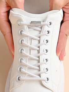 QKC 1pair No Tie Shoe Laces Threaded Button Black White Fashion Without Ties Elastic Laces Sneaker Kids Adult - Multicolor - View 6