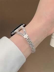 Chic Apple-Inspired Diamond Bracelet Watch Band With Freely Adjustable Sizing | Sleek Design, Compatible With Apple Watch Ultra/SE/Series 11/10/9/8/7/6/5/4/3/2/1 | Fits 38mm 40mm 41mm 42mm 44mm 45mm 46mm 49mm - 42/44/45/49mm (s10) 46mm - View 7