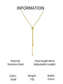1pc Stainless Steel Fashion Long Adjustable Necklace, Minimalist High-End Snake Bone Chain Necklace For Women, Non-Fading - Gold - View 5