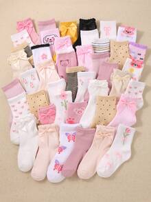 20 đôi tất trẻ em cao đến bắp chân, cổ tròn, có nơ, hình trái tim, chấm bi, sọc, hoa, gấu bông, thích hợp cho bé gái mặc hàng ngày, thoáng khí, mềm mại và thoải mái, phù hợp cho trẻ em từ 1-16 tuổi, những đôi tất trẻ em đáng yêu. - Nhiều màu - Xem 1