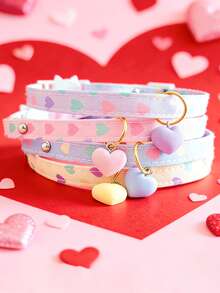 1 Adjustable Pet Collar For Cats And Dogs, With A Cute Heart-Shaped Pendant, Valentine's Day Outfit Accessory, Pet Holiday Costume Decoration, Pet Supplies Accessories - Multicolor - View 6