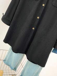 YUXIN Winter & Autumn Must - Have! Loose Corduroy Women's Shirt Jacket, Practical Double - Pocket Design, Perfect For Layering, Fits Daily Commute/Shopping & More Occasions Black - Black - View 9