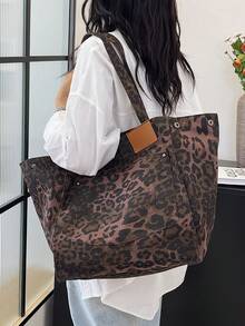 Borsa a mano da donna con stampa leopardata, borsa a tracolla/sotto braccio casual minimalista di grande capacità, borsa da lavoro (stile college) - Multicolore - Visualizzare 10